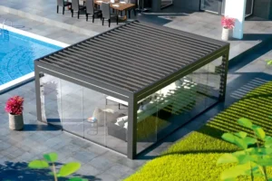 Lamellendach freistehend mit Glas-Schiebe-Elementen Wintergartensysteme-Schuster